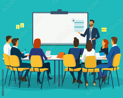 Business Workshop Meeting with Team Brainstorming Ideas and Presentations on Whiteboard