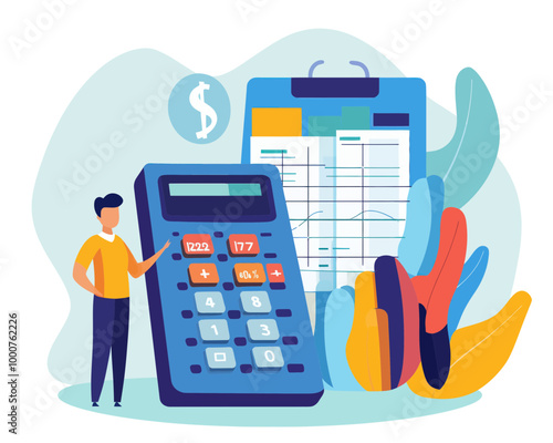 Accounting and Finance Expert Calculating Budget Profit and Loss, Spreadsheet and Report Graph, Professional Business Concept, Flat Minimalist SVG Vector