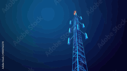 Abstract Blue 3D Telecommunication Tower Vector Illustration Minimalist Style for Technology and Networking Concepts