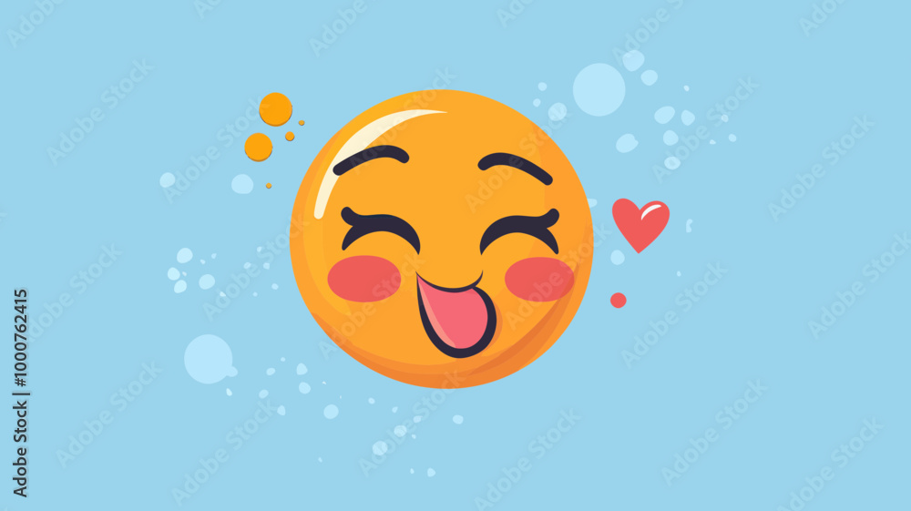 Naklejka premium Colorful Emoticon Face Throwing a Kiss with Heart on Blue Background - Fun and Playful Emoji Vector Illustration for Digital Communication and Social Media Design