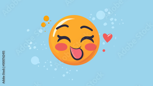 Colorful Emoticon Face Throwing a Kiss with Heart on Blue Background - Fun and Playful Emoji Vector Illustration for Digital Communication and Social Media Design