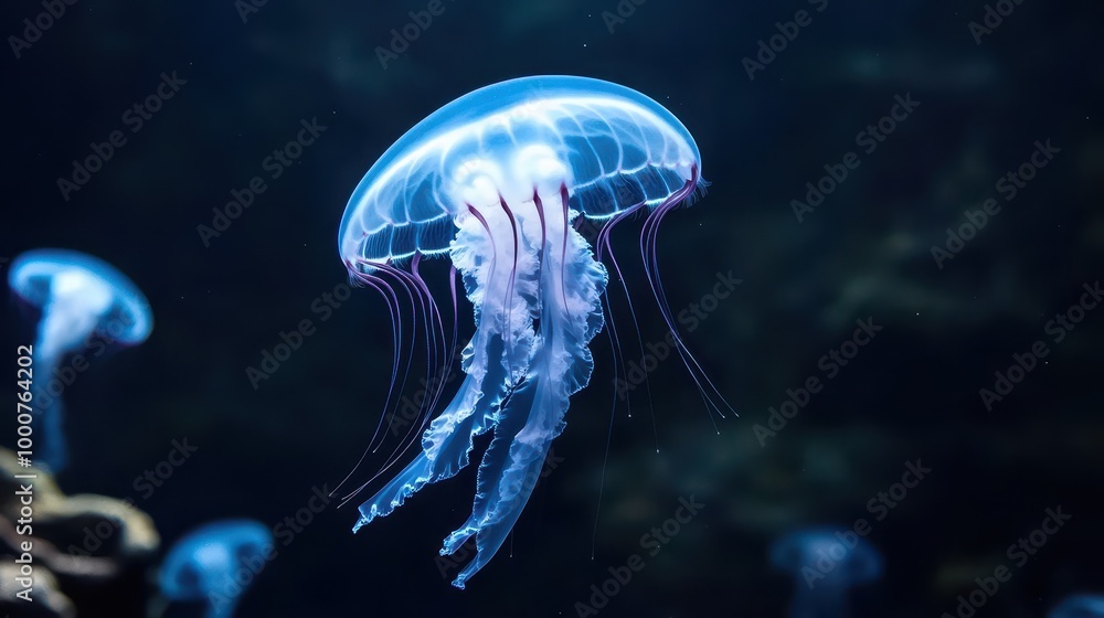 A jellyfish is floating in the water A jellyfish is floating in the water