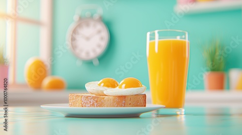 Morning Breakfast Routine: Toast, Eggs & Orange Juice with Alarm Clock