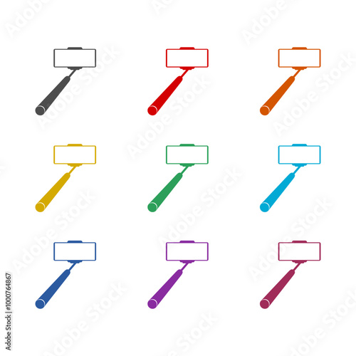 Modern selfie stick icon isolated on white background. Set icons colorful