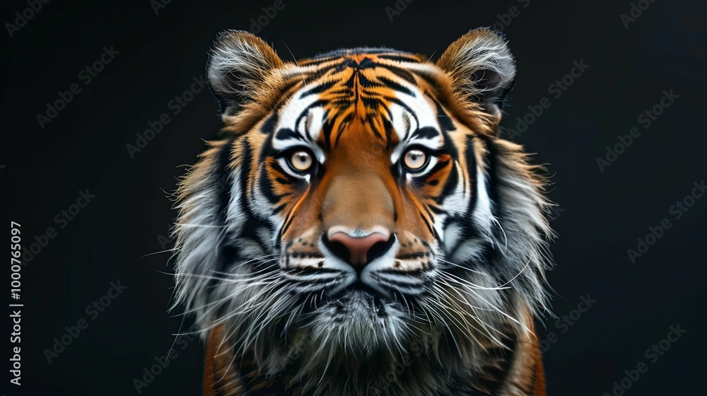 Close-up Portrait of a Tiger's Face with Striking Eyes Close-up Portrait of a Tiger's Face with Striking Eyes