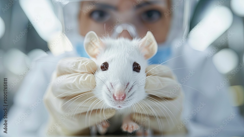 Close-up of a White Lab Rat Held by a Scientist in Gloves Close-up of a White Lab Rat Held by a Scientist in Gloves