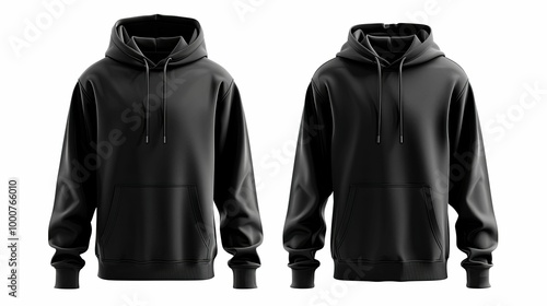 Two Black Hooded Sweatshirts with Drawstrings