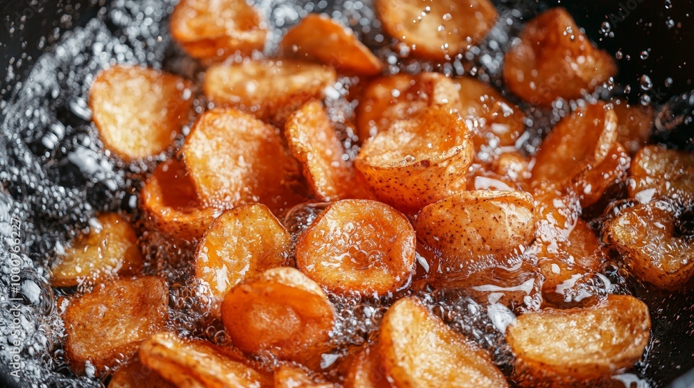 Potato Chips Frying in Pan Potato Chips Frying in Pan