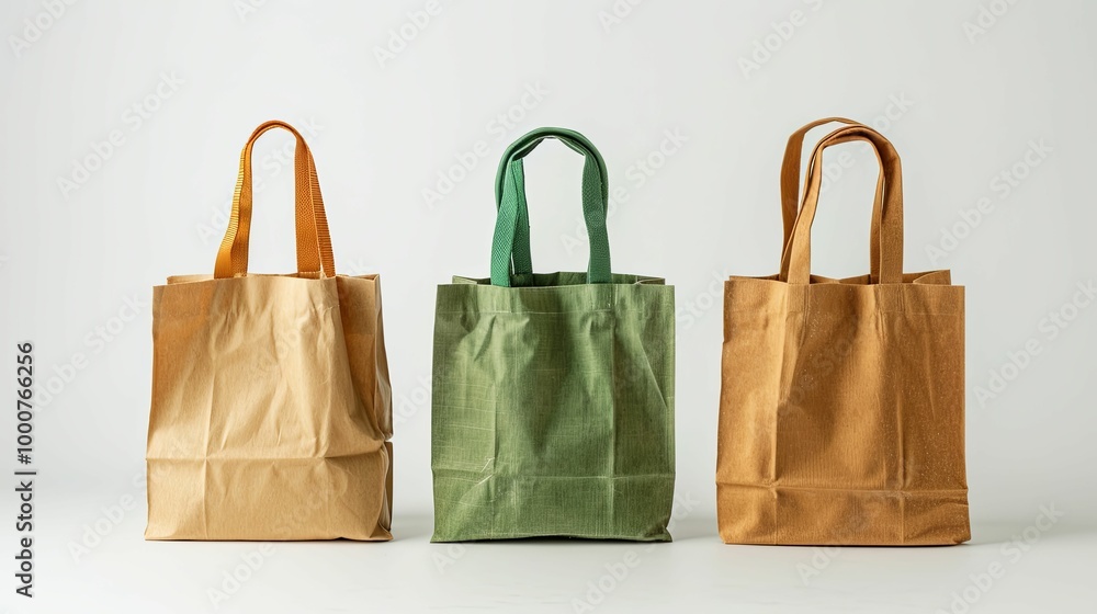 Three Paper Bags with Different Colored Handles Three Paper Bags with Different Colored Handles