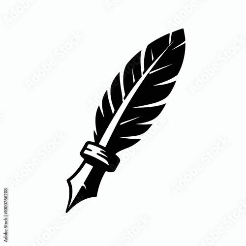 Pen icon. Black, minimalist icon isolated on white background. Fountain pen simple silhouette, The signature icon. Pen and undersign, underwrite, ratify symbol. Flat