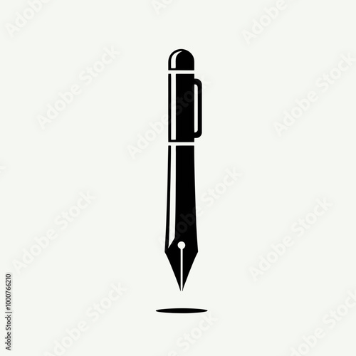 Pen icon. Black, minimalist icon isolated on white background. Fountain pen simple silhouette, The signature icon. Pen and undersign, underwrite, ratify symbol. Flat