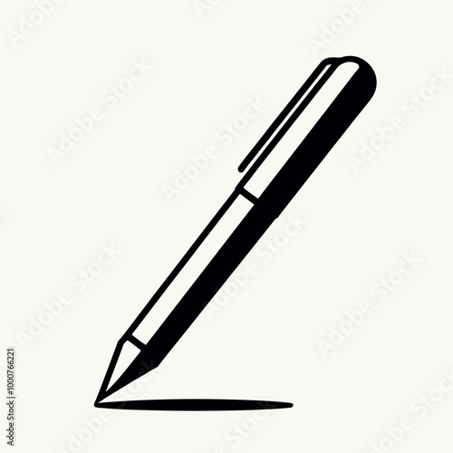 Pen icon. Black, minimalist icon isolated on white background. Fountain pen simple silhouette, The signature icon. Pen and undersign, underwrite, ratify symbol. Flat