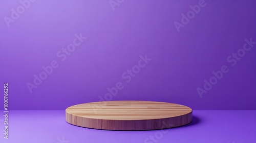 Minimal Abstract Background with a Wooden Podium and Purple Background photo