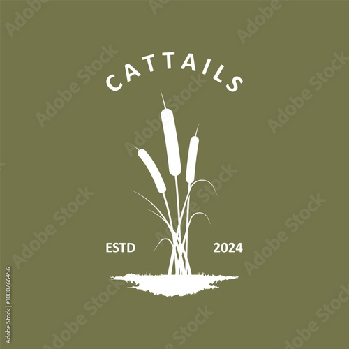 cattail grass logo vector illustration design, circle emblem , elegant decoration logo , monoline design. cattail silhouette vector design.