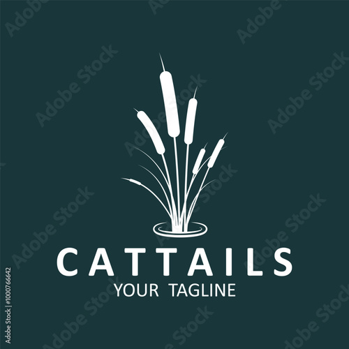 cattail grass logo vector illustration design, circle emblem , elegant decoration logo , monoline design. cattail silhouette vector design.