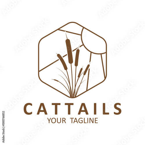 cattail grass logo vector illustration design, circle emblem , elegant decoration logo , monoline design. cattail silhouette vector design.