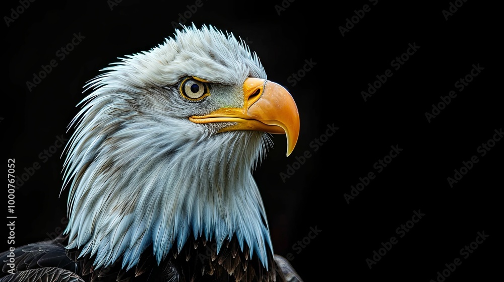 Close-up Portrait of a Bald Eagle with Sharp Gaze and Yellow Beak Close-up Portrait of a Bald Eagle with Sharp Gaze and Yellow Beak