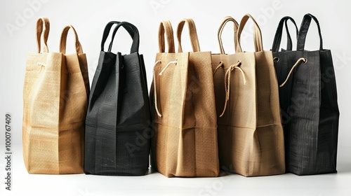 A Row of Six Paper Bags with Handles in Various Colors