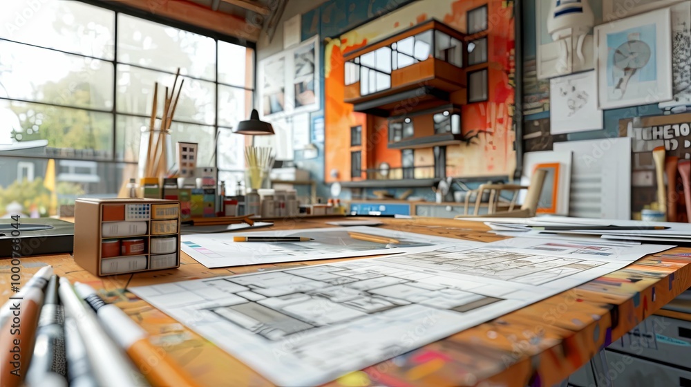 Architectural Drawings and Model Homes on a Designer's Work Desk Architectural Drawings and Model Homes on a Designer's Work Desk