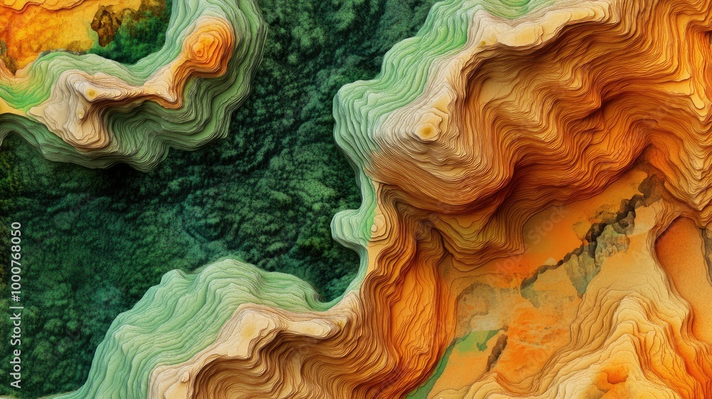 Obraz premium High-resolution GIS geodata terrain map, showcasing layered topography with contour lines and elevation markers.