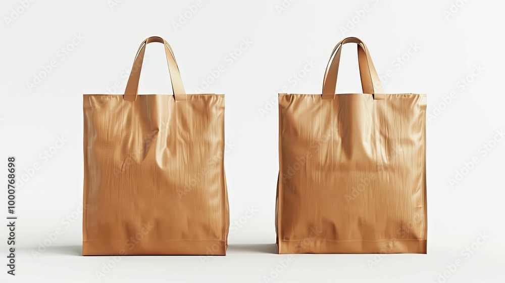 Two Brown Paper Shopping Bags with Handles on a White Background Two Brown Paper Shopping Bags with Handles on a White Background