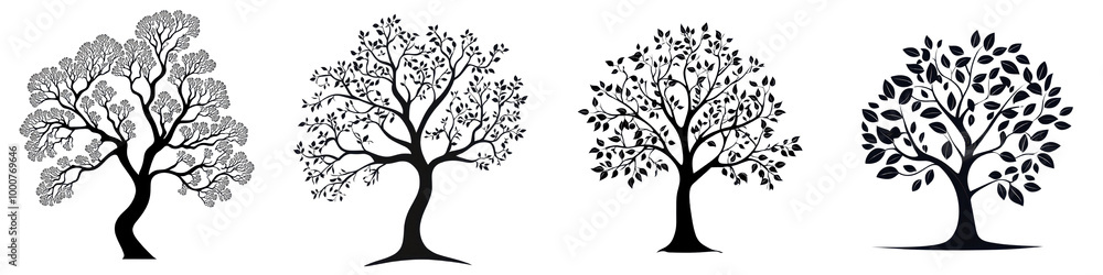 Set of elegant tree silhouette shapes in various seasons styles and colors Minimalist abstract and natural tree suitable for backgrounds logos icons and decorative designs Set of elegant tree silhouette shapes in various seasons styles and colors Minimalist abstract and natural tree suitable for backgrounds logos icons and decorative designs