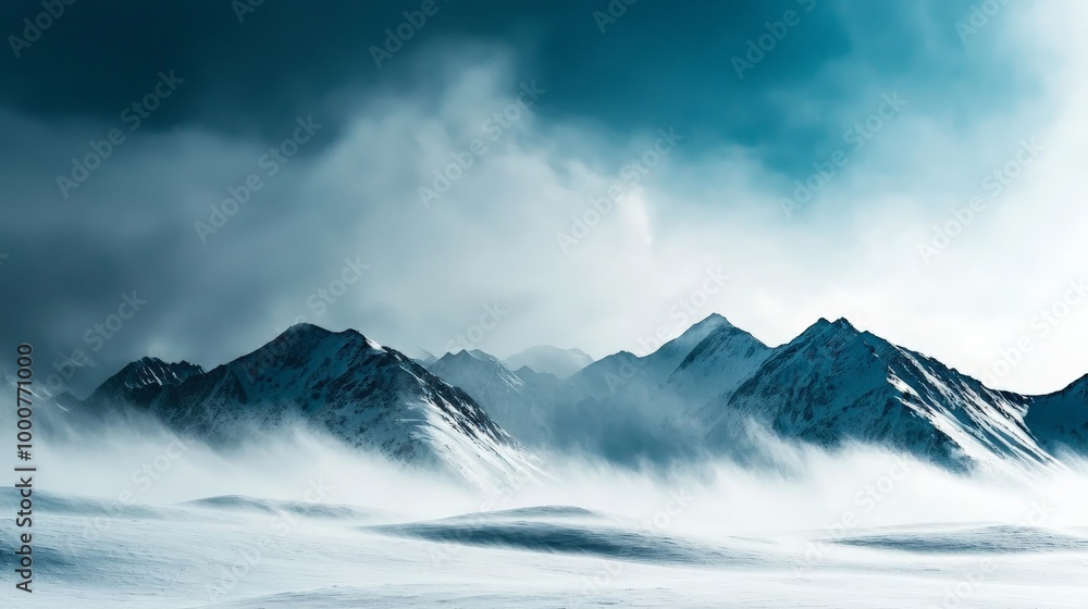 A blizzard raging over a mountain landscape, with snow whipping through the air, reducing visibility to near zero A blizzard raging over a mountain landscape, with snow whipping through the air, reducing visibility to near zero