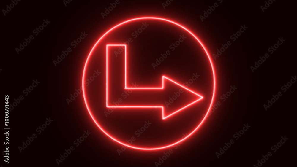 Arrow running from top to right. Neon glowing arrow icon. Arrow running from top to right. Neon glowing arrow icon.