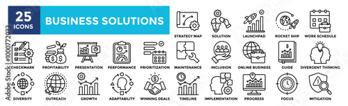 Business Solution icon collection set. Containing design strategy, business, solution, success, technology