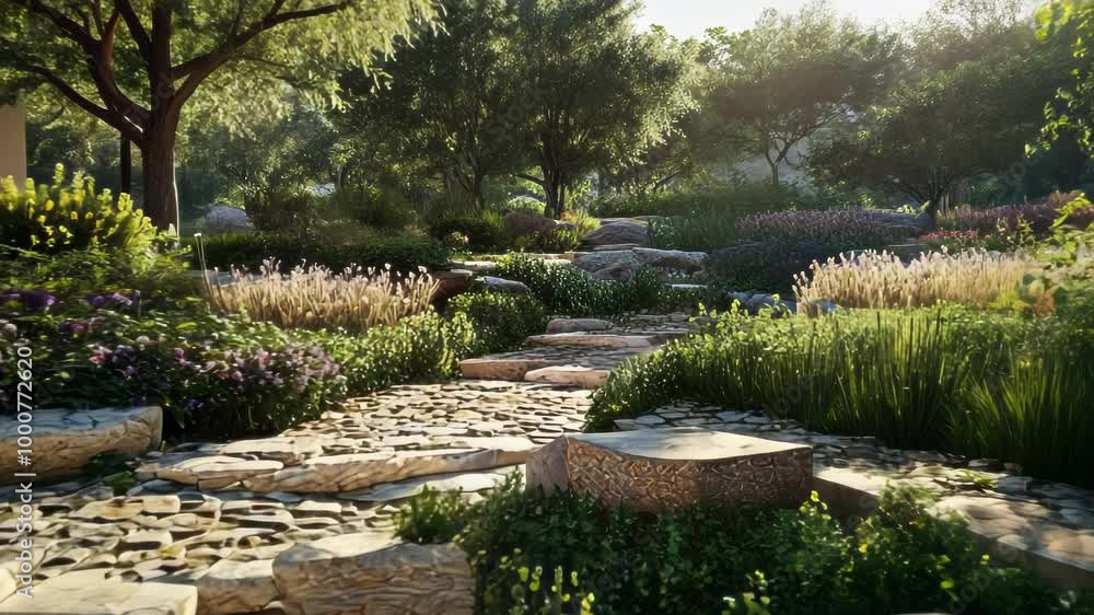 Stone Path Through Lush Garden Stone Path Through Lush Garden