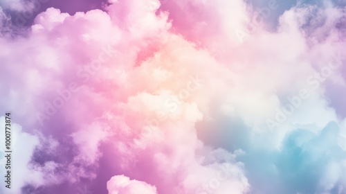 Seamless pattern of soft pastel-colored clouds in shades of pink, blue, and purple, creating a dreamy, whimsical atmosphere.