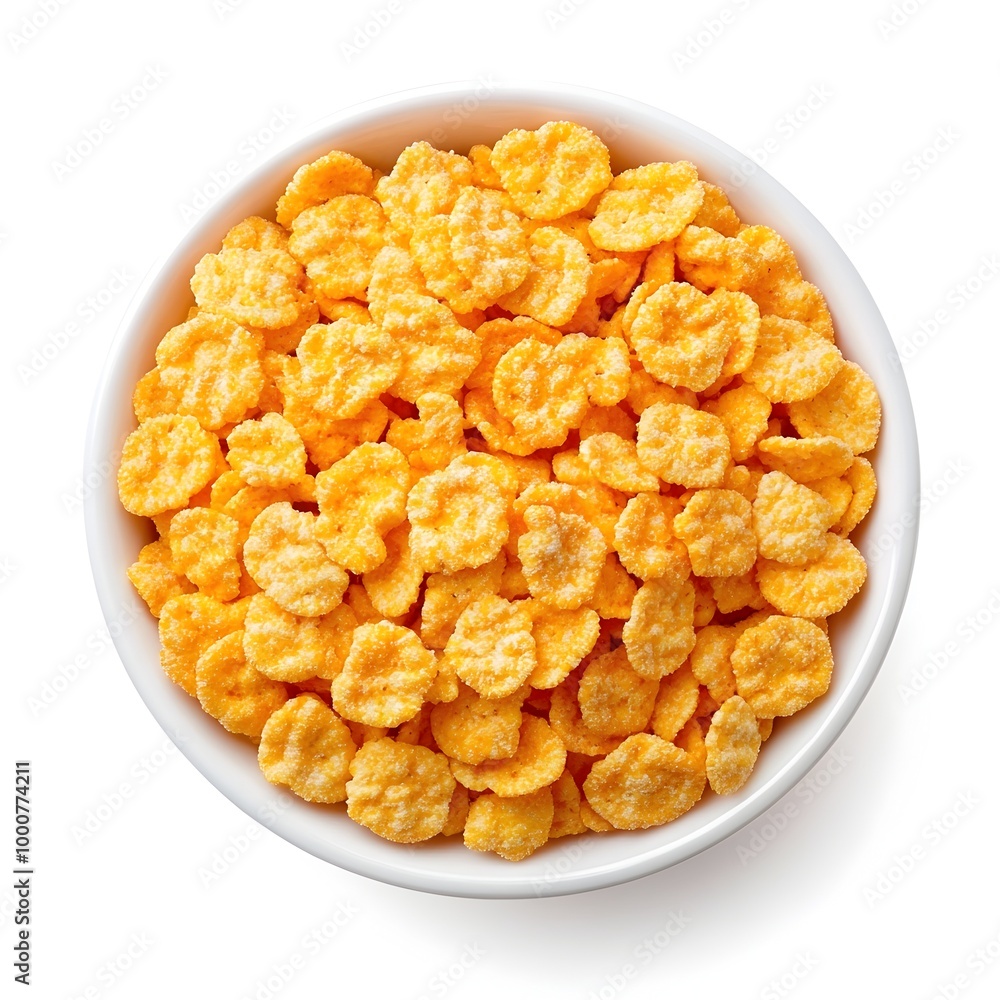 Vibrant and Crisp Corn Flakes Displayed in a Minimalist Studio Setting Vibrant and Crisp Corn Flakes Displayed in a Minimalist Studio Setting