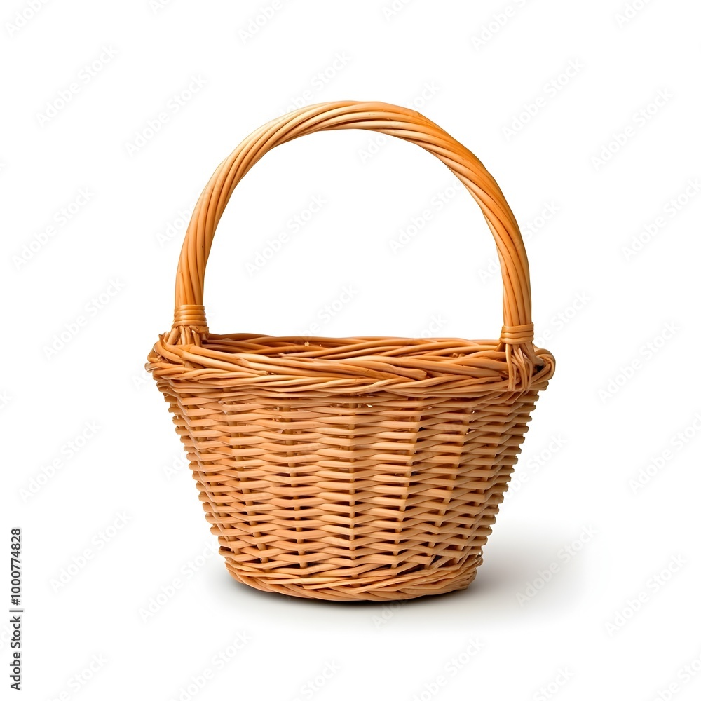 Detailed Macro Shot of a Perfect Handmade Wicker Basket on White Background Detailed Macro Shot of a Perfect Handmade Wicker Basket on White Background