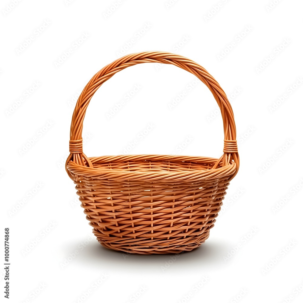 Detailed Wicker Basket with Intricate Patterns Isolated on White Background Detailed Wicker Basket with Intricate Patterns Isolated on White Background