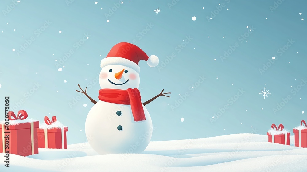 a snowman with a red hat and a snowman in the background. a snowman with a red hat and a snowman in the background.