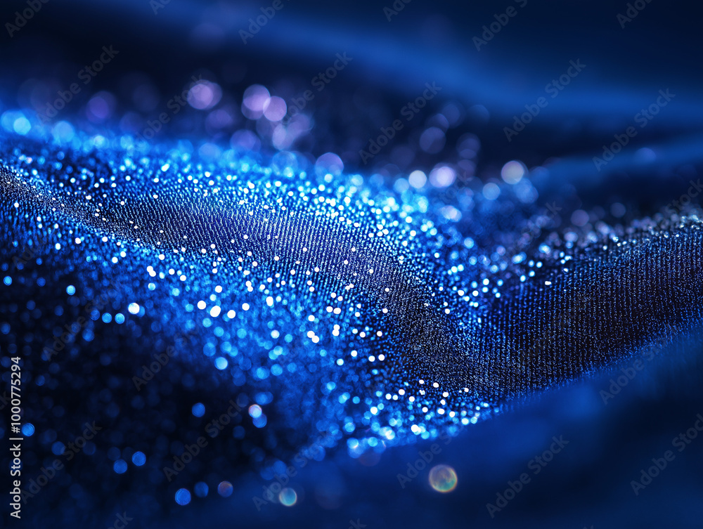 Shimmering blue fabric with sparkling particles in soft focus Shimmering blue fabric with sparkling particles in soft focus