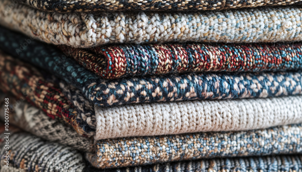 Zoomed-in textures of fabrics like knit wool, woven patterns, or intricate embroidery, creating a cozy, tactile feel Zoomed-in textures of fabrics like knit wool, woven patterns, or intricate embroidery, creating a cozy, tactile feel