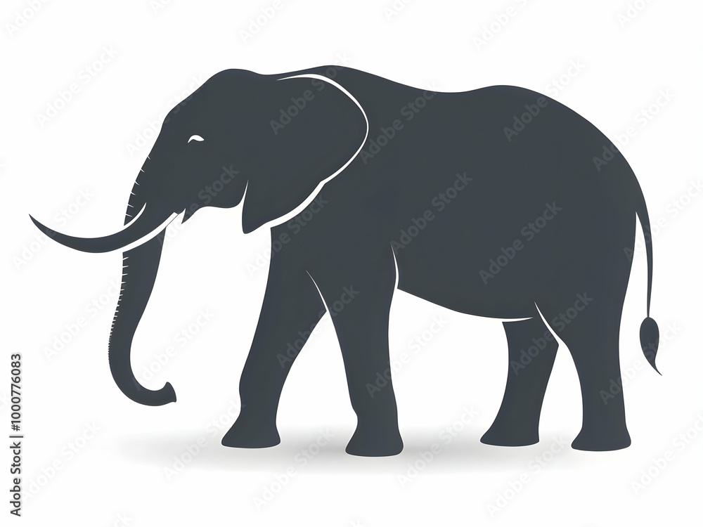 Silhouette of an elephant with its trunk raised, minimalist logo design on a white background Silhouette of an elephant with its trunk raised, minimalist logo design on a white background