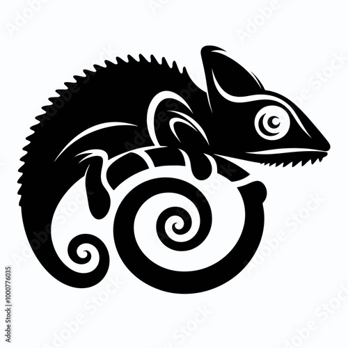chameleon logo silhouette is simple and elegant, Black & White Simple Chameleon, chameleon vector silhouette illustration