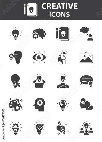 set of creative icons, ideas, imagination, innovation, 