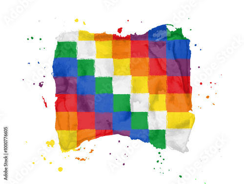 Flag Wiphala  of the Aymara people, brush stroke background.  Flag of Wiphala on white background. Watercolor style for your design. EPS10.
