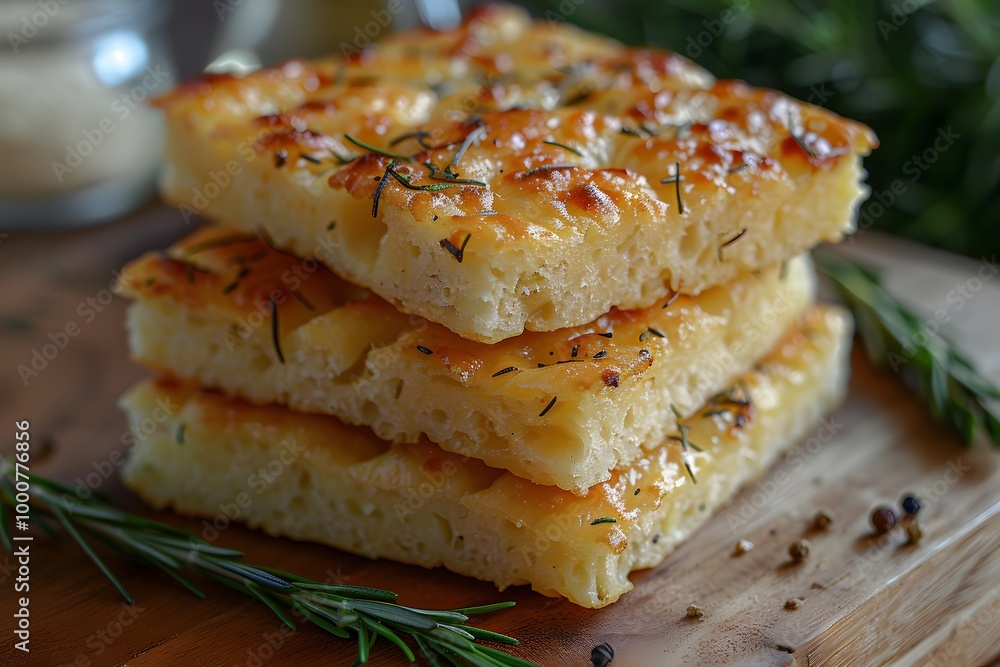 Homemade Focaccia Bread with Rosemary and Olive Oil - Food Photography for Culinary Designs Homemade Focaccia Bread with Rosemary and Olive Oil - Food Photography for Culinary Designs
