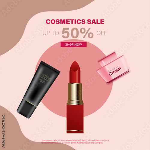 Beauty cosmetics products, sale promotion template design for online cosmetics store.