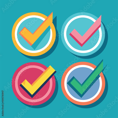 A vibrant green 3D vector check mark icon with a tick symbol, perfect for success and approved choices