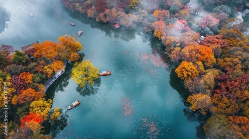 Aerial View of Autumnal Lake