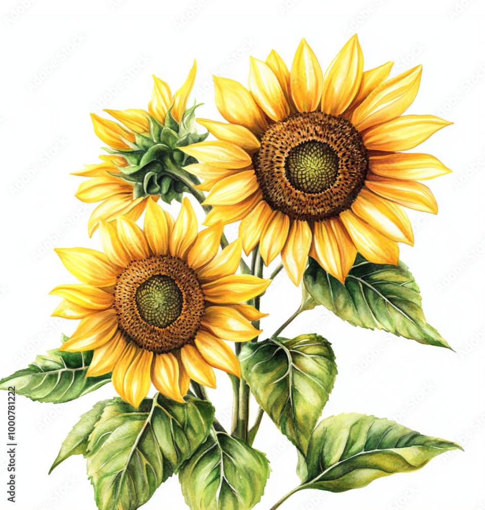 Obraz premium 3 yellow sunflowers on a white background