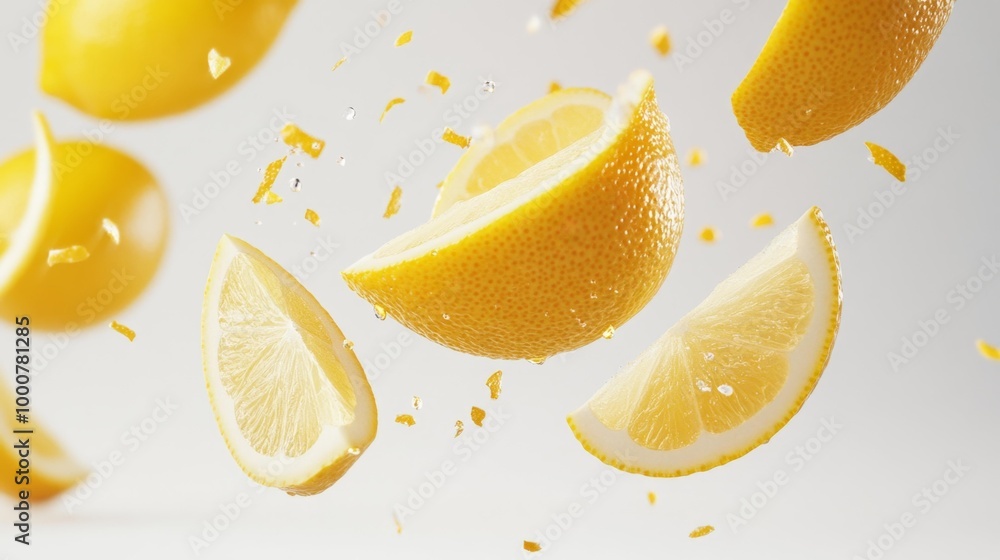 Lemon Slices in Mid-Air with Flying Zest Pieces Generative AI Lemon Slices in Mid-Air with Flying Zest Pieces Generative AI