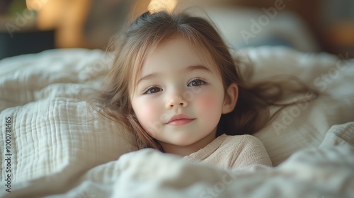 Wallpaper Mural A young girl is laying on a bed with her head tilted to the side Torontodigital.ca