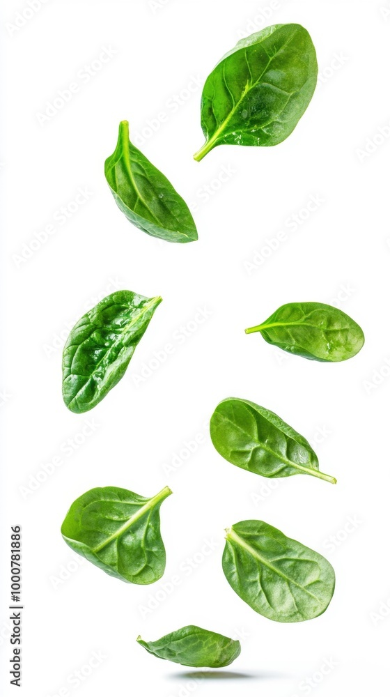 Fresh Spinach Leaves Falling in Motion Generative AI Fresh Spinach Leaves Falling in Motion Generative AI