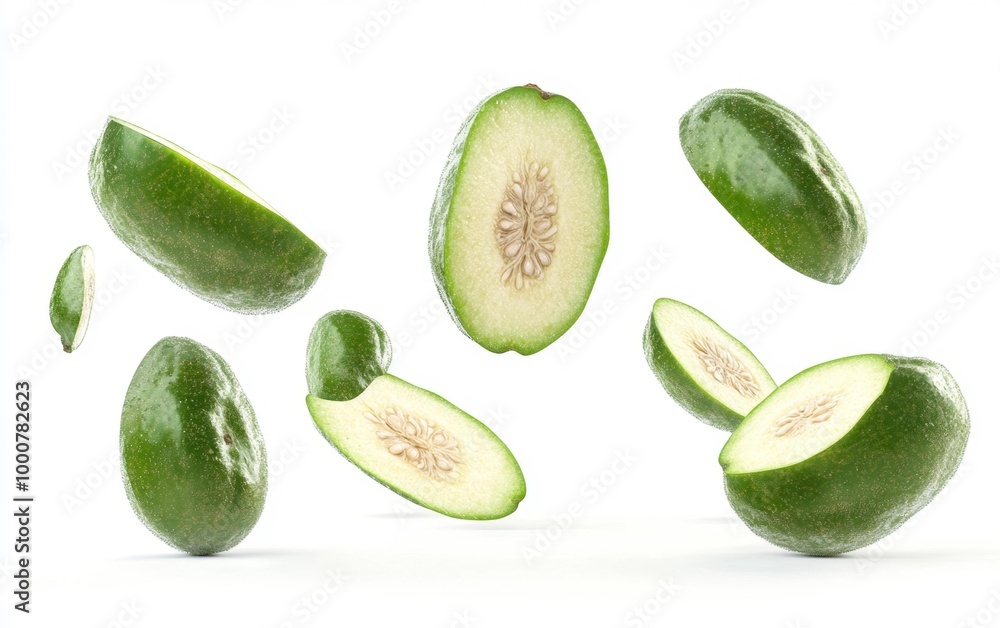 Sliced Feijoa Fruit Floating in Air Generative AI Sliced Feijoa Fruit Floating in Air Generative AI